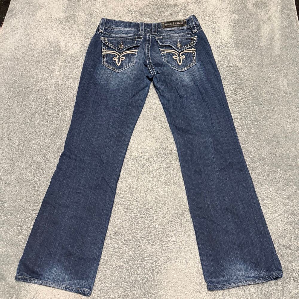 Rock Revival Jeans Womens 30 (32x31) Bootcut Blue Denim Low Rise Noelle Bling